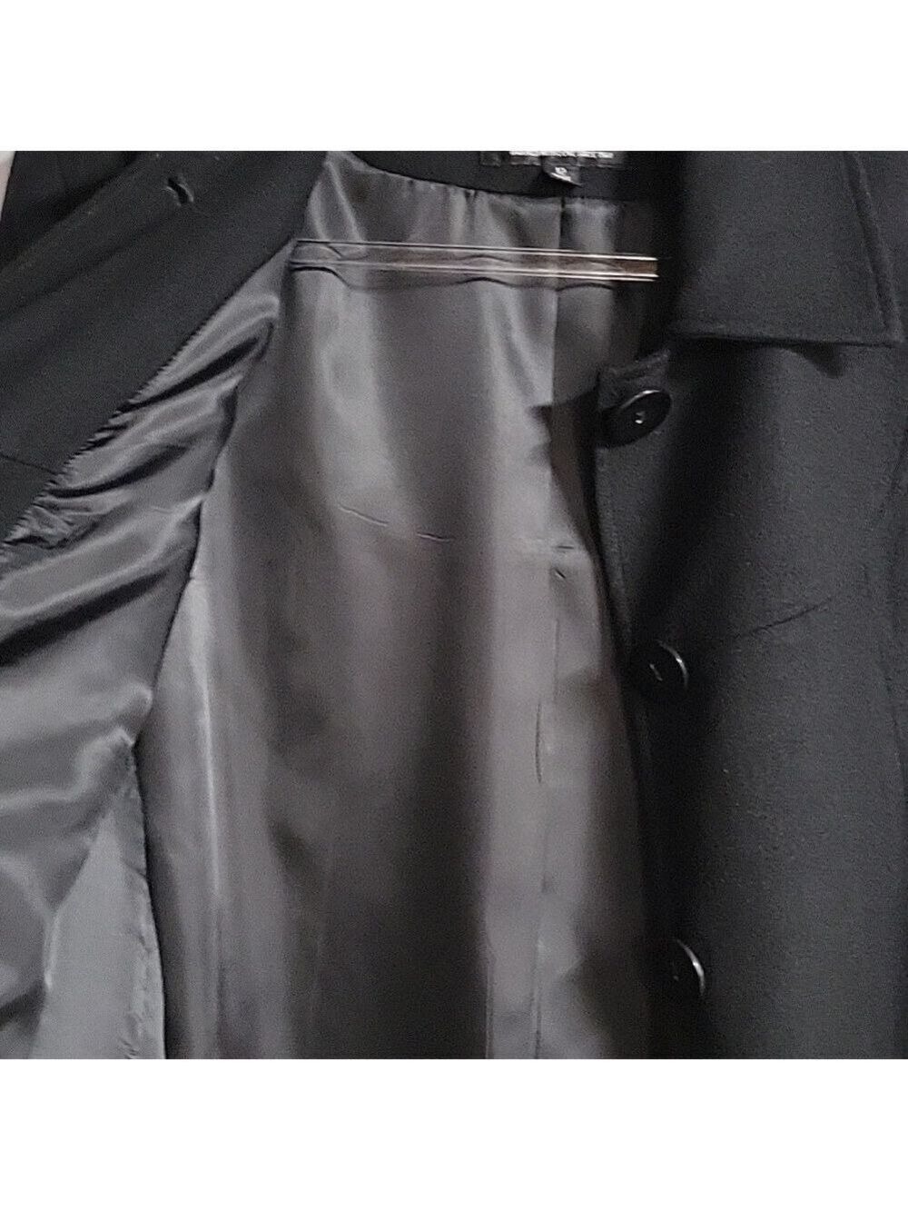 Vintage 90s Braefair Black Wool Mix Long Overcoat Trench Size 12 - Picture 12 of 15